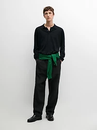 100% linen knit polo collar sweater