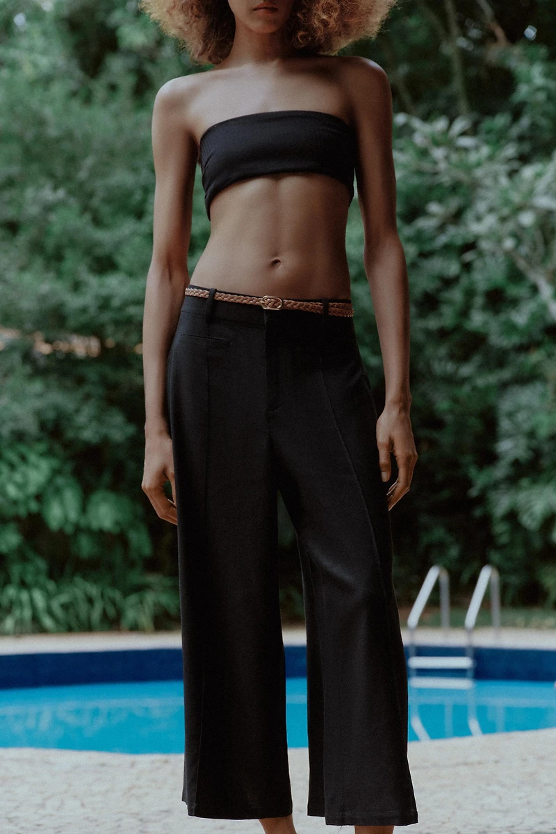 LINEN CULOTTES WITH WOVEN BELT