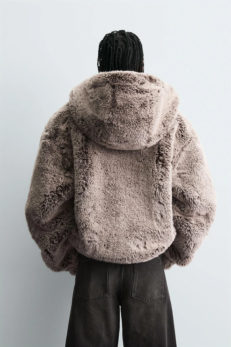 HOODED FAUX FUR JACKET