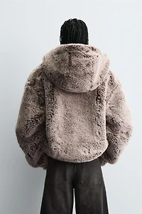 HOODED FAUX FUR JACKET