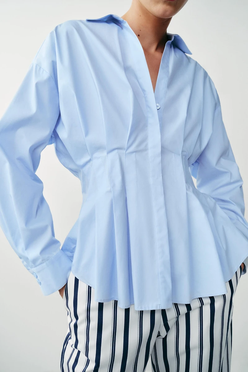 PLEATED POPLIN SHIRT