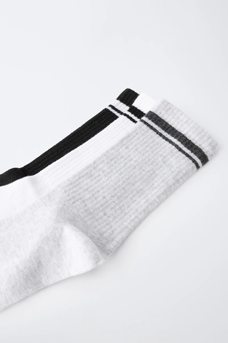 THREE-PACK OF SPORTY STRIPED HIGH SOCKS