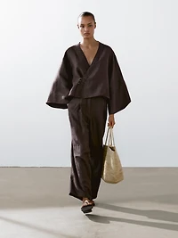 Linen blend crossover kimono