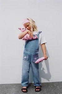 EMBROIDERED FLORAL DENIM OVERALLS