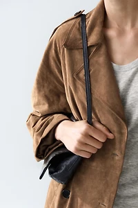 Long suede leather trench coat