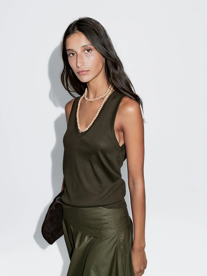 100% cotton strappy V-neck T-shirt