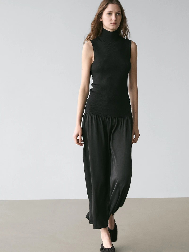 Robe midi en maille contrastante