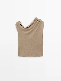 Asymmetric linen blend top with draped detail