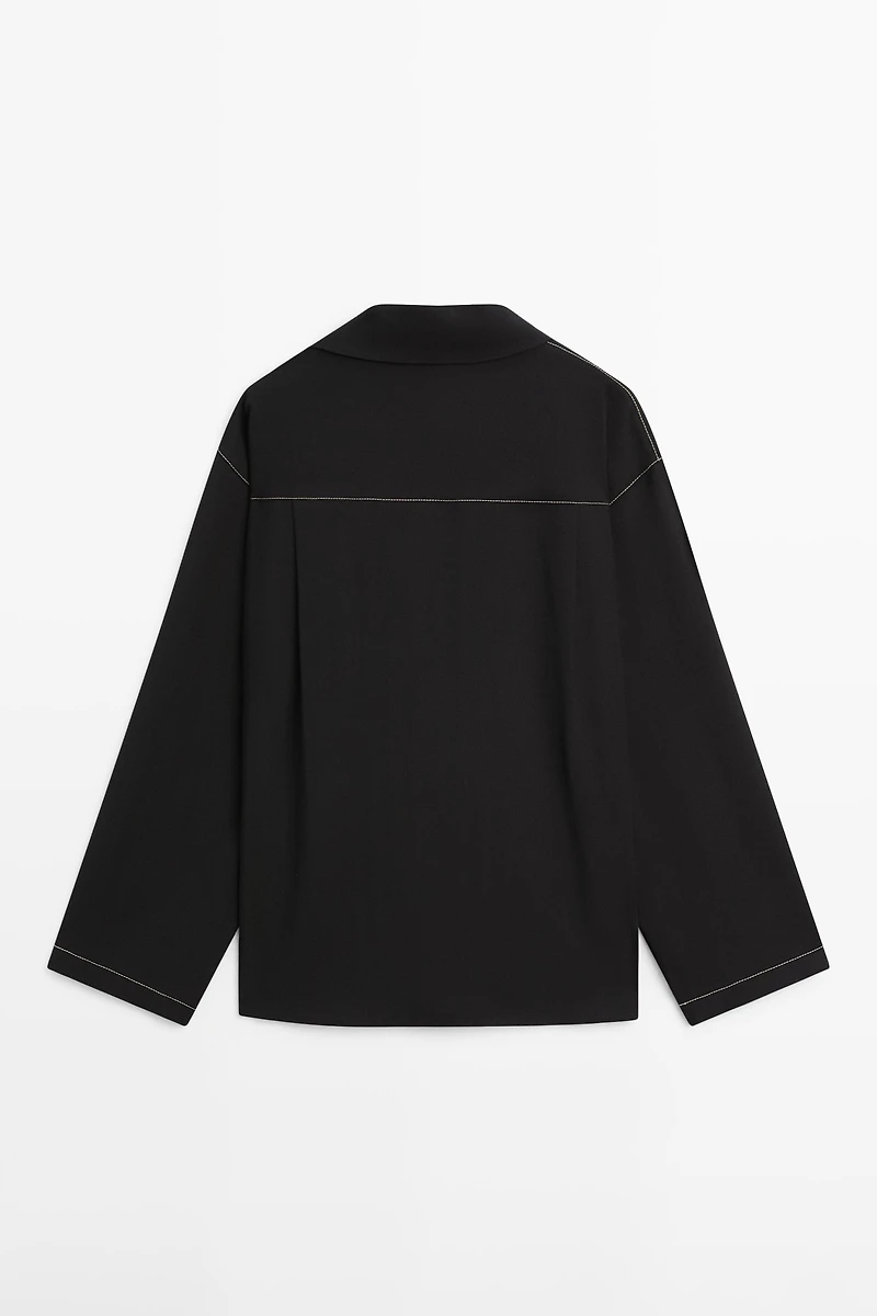 Flowing wool blend overshirt with pocket detail