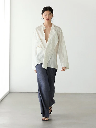 High-waist linen palazzo trousers