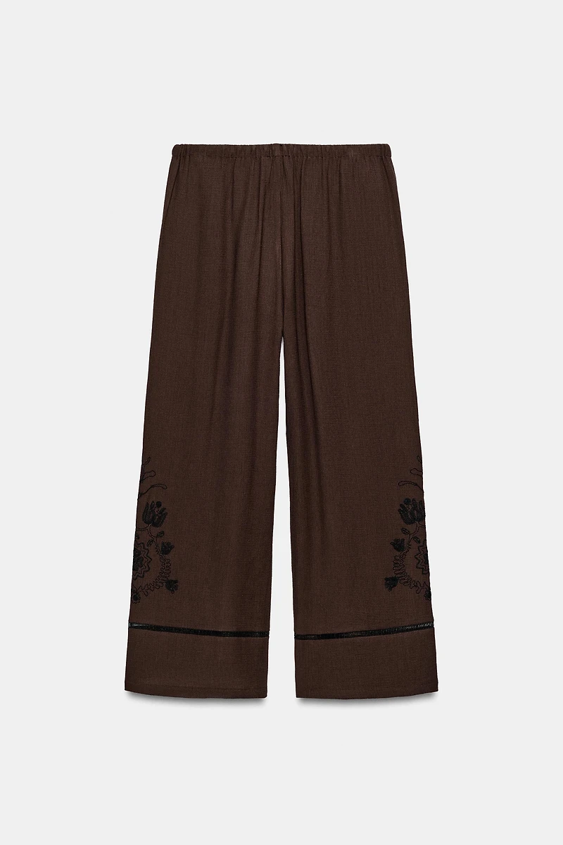 WIDE-LEG PANTS WITH LACE EMBROIDERY