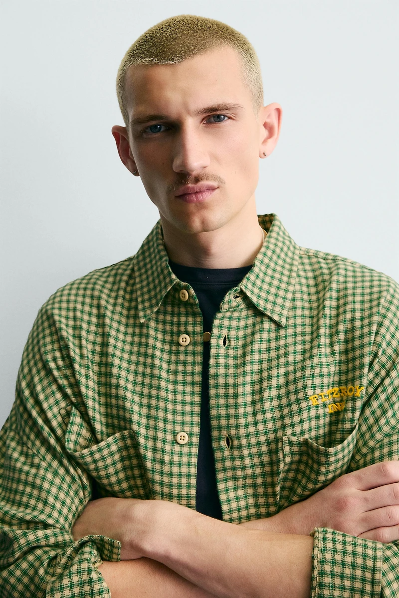 EMBROIDERED PLAID FLANNEL SHIRT