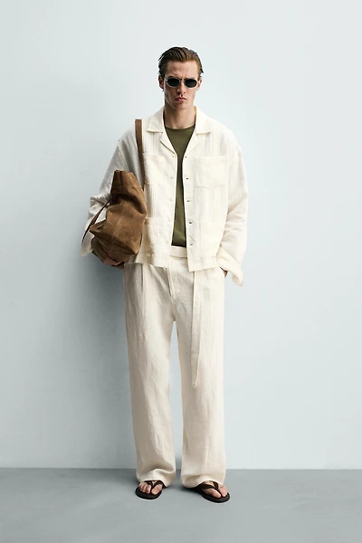CHEMISE RELAXED FIT 100% LIN POCHES PLIS