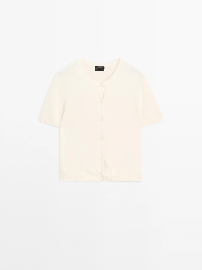 Cotton short sleeve knit cardigan