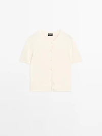 Cotton short sleeve knit cardigan