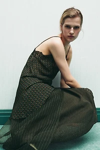 PRINTED 100% VISCOSE ASYMMETRIC LACE TOP