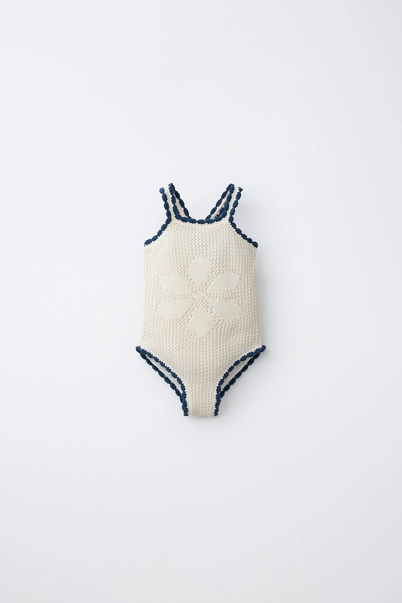 2-6 YEARS/ CROCHET KNIT FLORAL SWIMSUIT