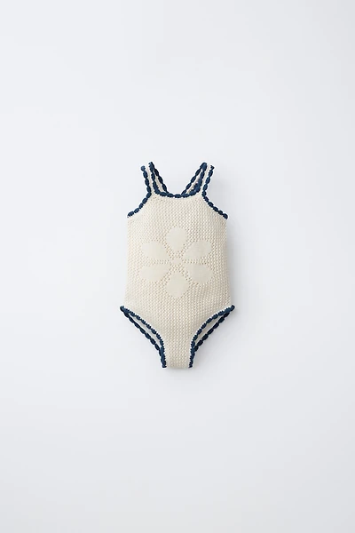 2-6 YEARS/ CROCHET KNIT FLORAL SWIMSUIT