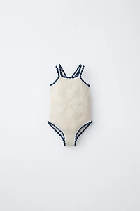 2-6 YEARS/ CROCHET KNIT FLORAL SWIMSUIT