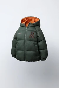 PATCHED HOODED PUFFER COAT