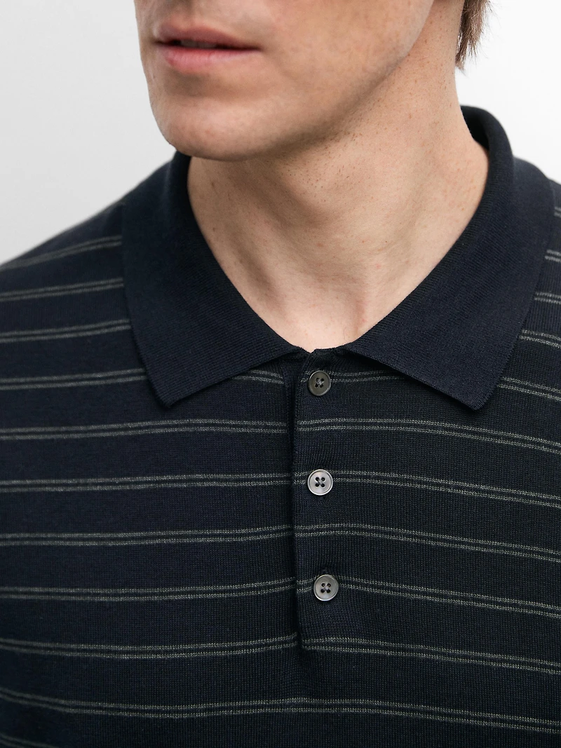 Polo en maille de coton à détails rayés