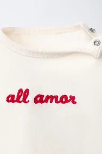 EMBROIDERED TEXT SWEATSHIRT AND PANTS SET