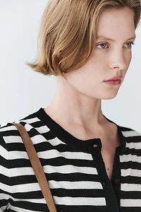 Striped short sleeve knit cardigan