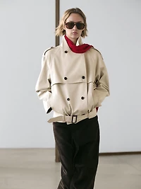 Short trench coat with belt detail