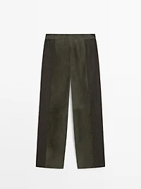 Suede leather trousers with linen detail