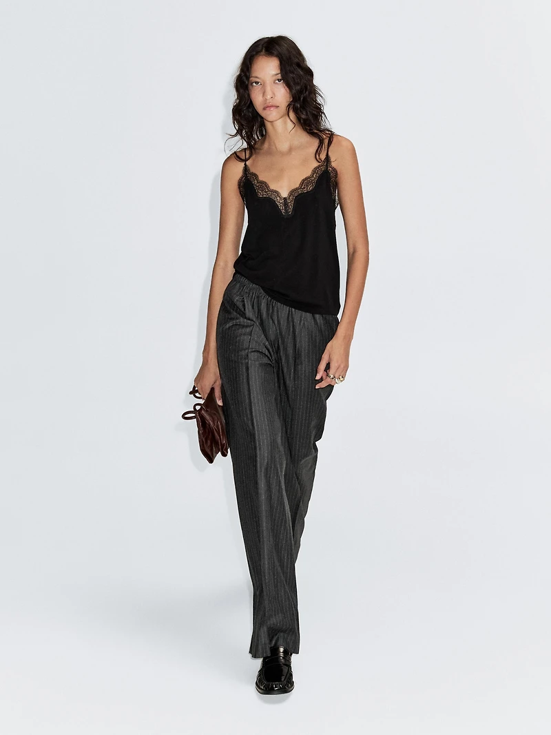 Darted pinstripe trousers