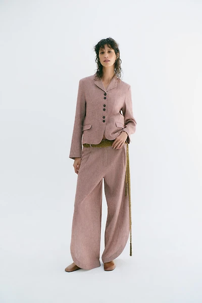 ZW COLLECTION LINEN BLEND VENTED TROUSERS
