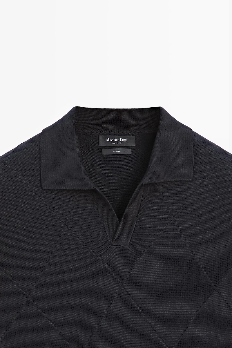 Polo en maille intarsia 100 % coton