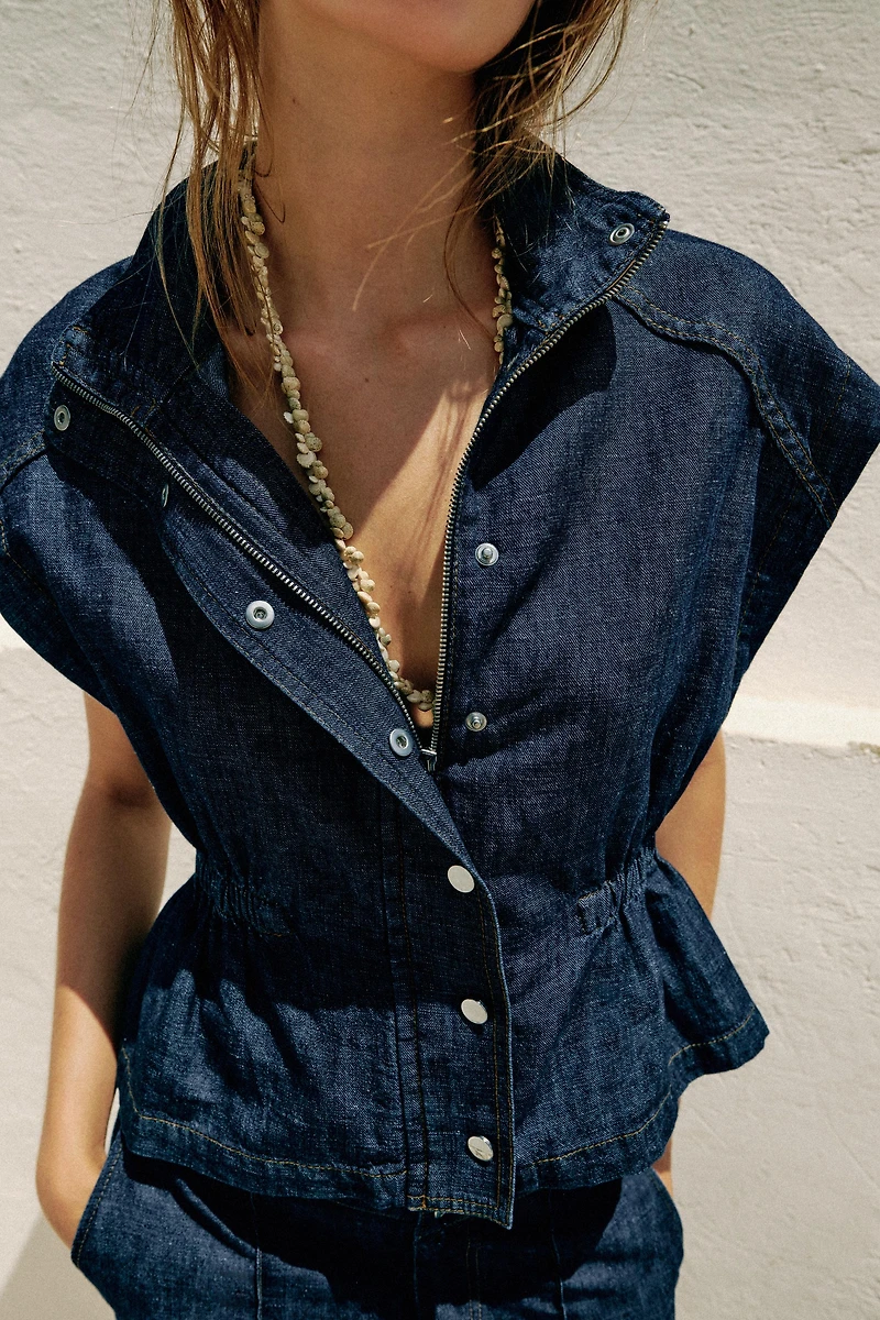 LINEN VEST WITH ELASTIC WAIST