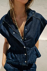 LINEN VEST WITH ELASTIC WAIST