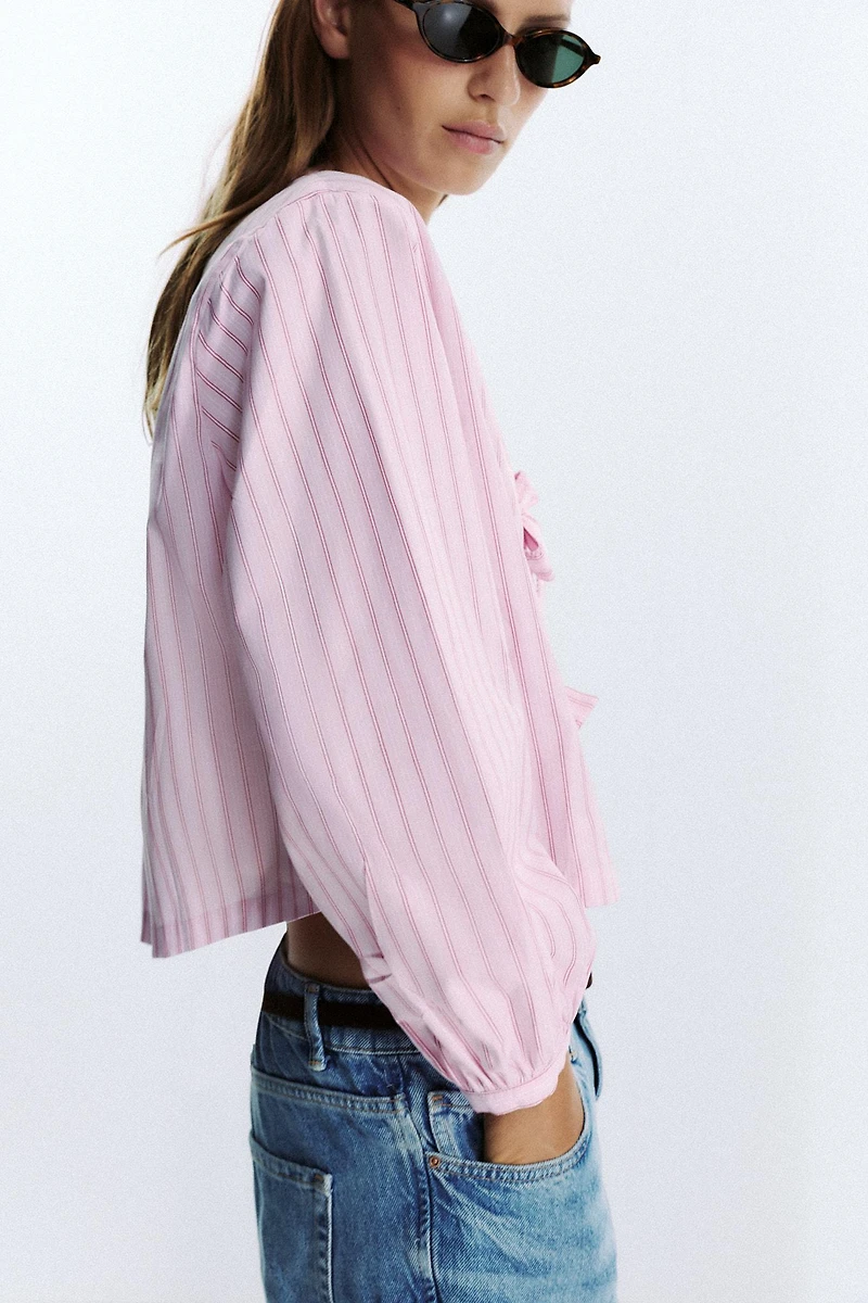 STRIPED POPLIN SHIRT WITH TIES