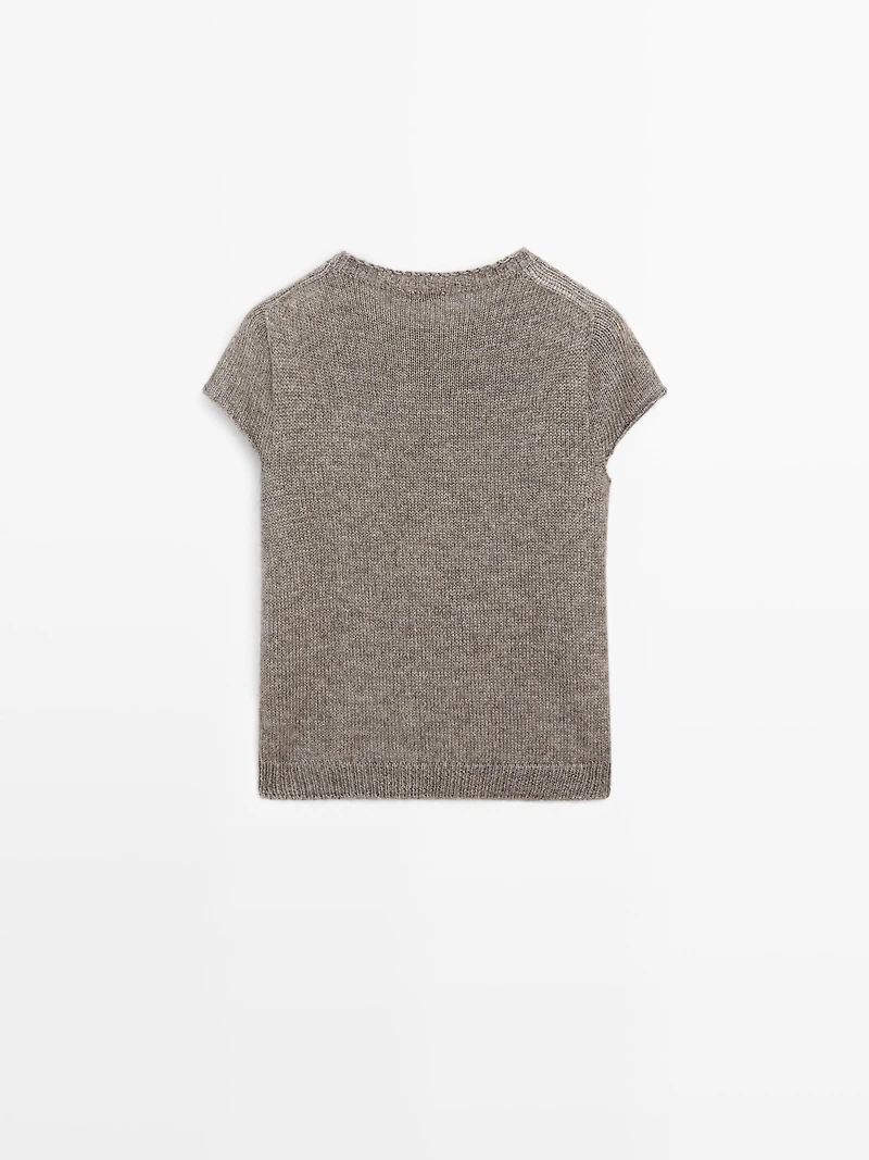 Short sleeve knit alpaca and silk sweater - LIMITED