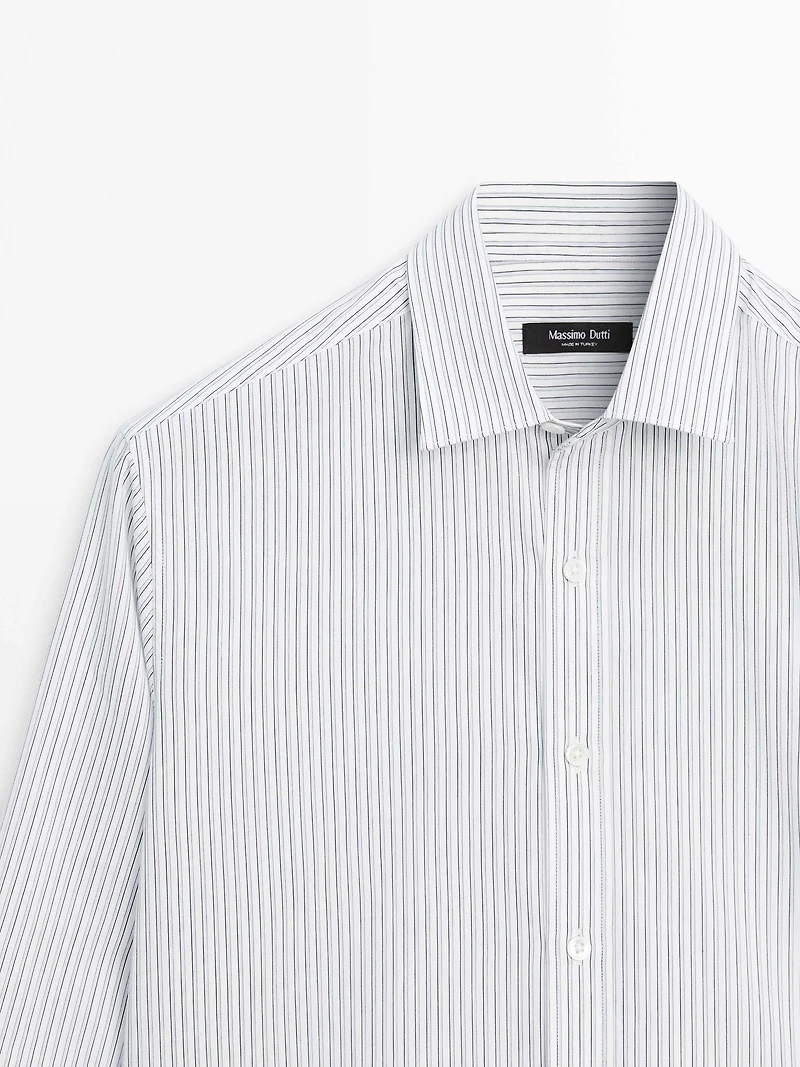 Cotton blend regular fit striped shirt