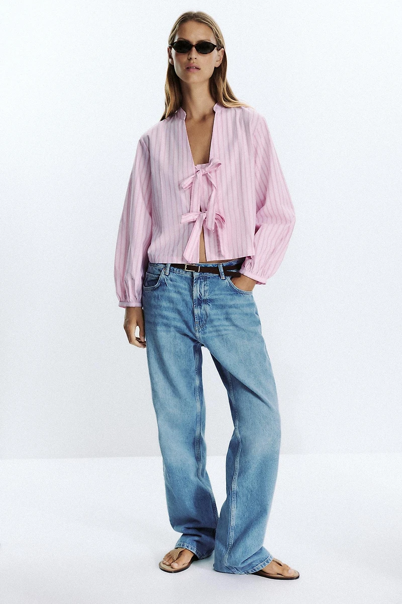 STRIPED POPLIN SHIRT WITH TIES