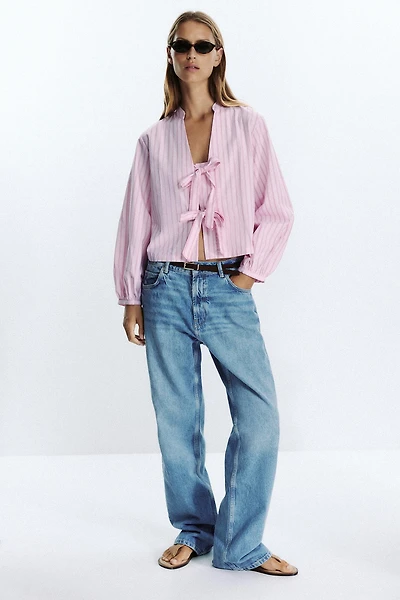 STRIPED POPLIN SHIRT WITH TIES