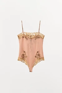 EMBROIDERED SATIN EFFECT BODYSUIT