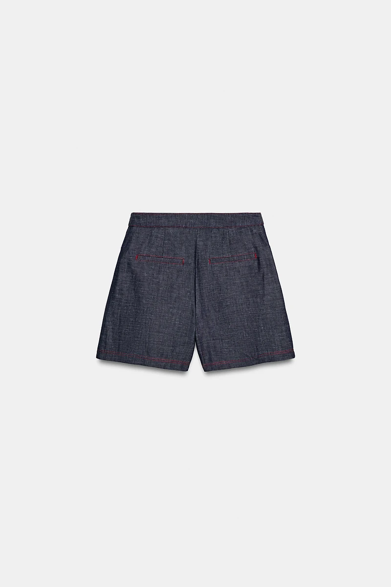 CONTRAST TOPSTITCHING LINEN SHORTS