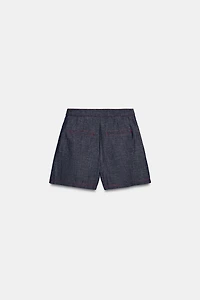 CONTRAST TOPSTITCHING LINEN SHORTS