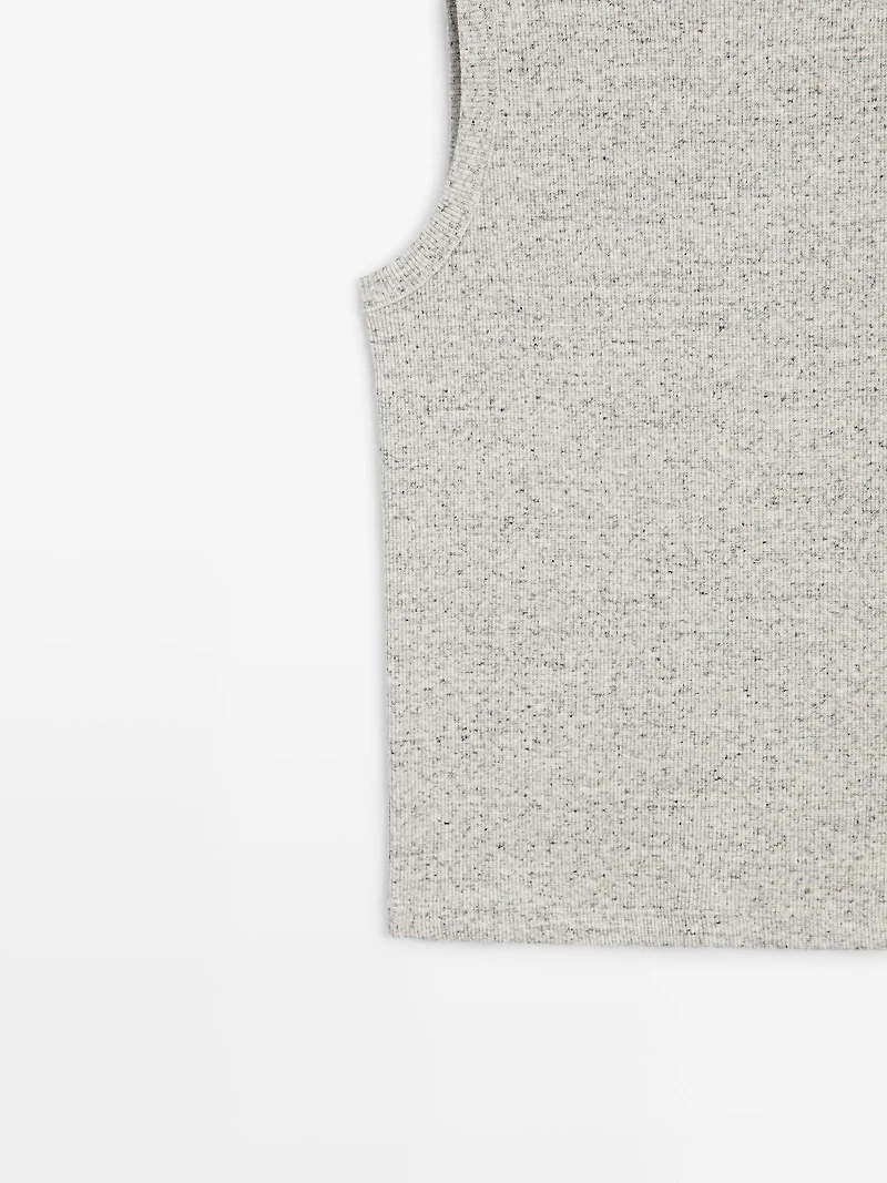 Sleeveless cotton blend T-shirt