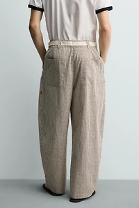 STRIPED WIDE FIT BELTED PANTS