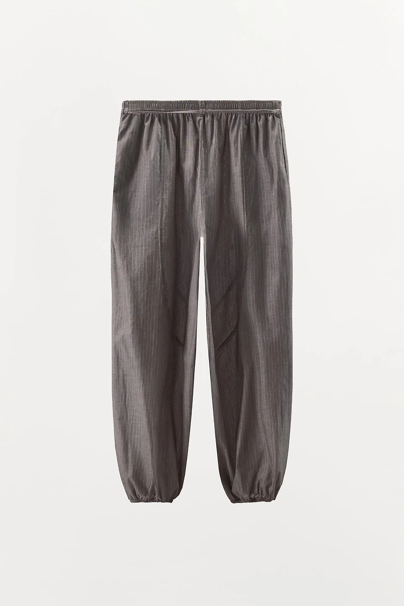 STRIPED PAPER BAG WAIST PANTS