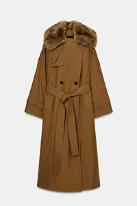 OVERSIZED TRENCH COAT WITH FAUX FUR COLLAR ZW COLLECTION LIMITED EDITION
