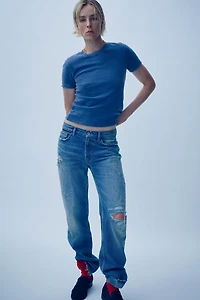 TRF MID-RISE STRAIGHT RIPPED JEANS