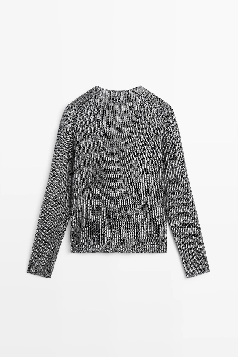 Metallic knit V-neck sweater - STUDIO