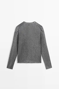 Metallic knit V-neck sweater - STUDIO