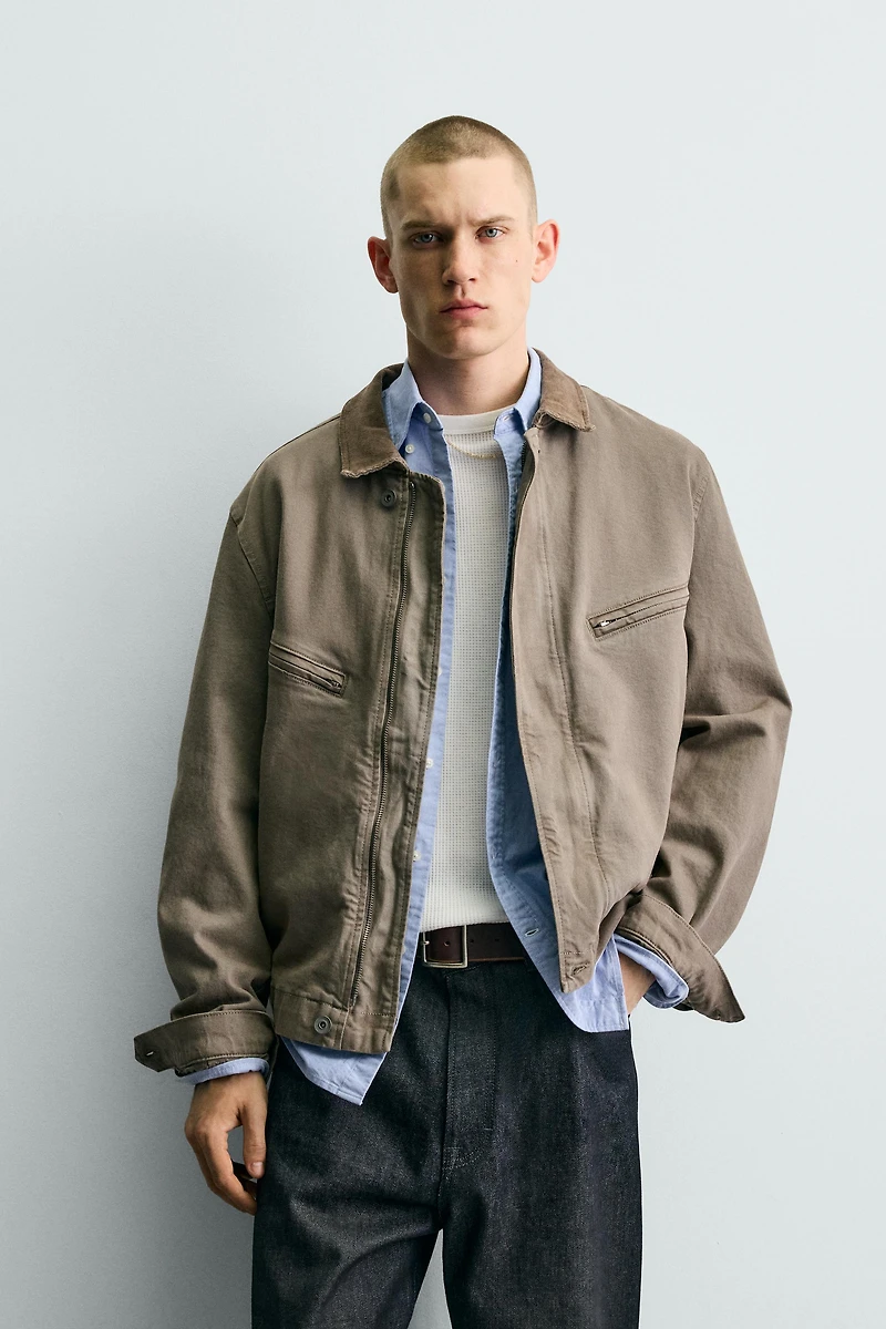 CROPPED FIT CORDUROY COLLAR JACKET